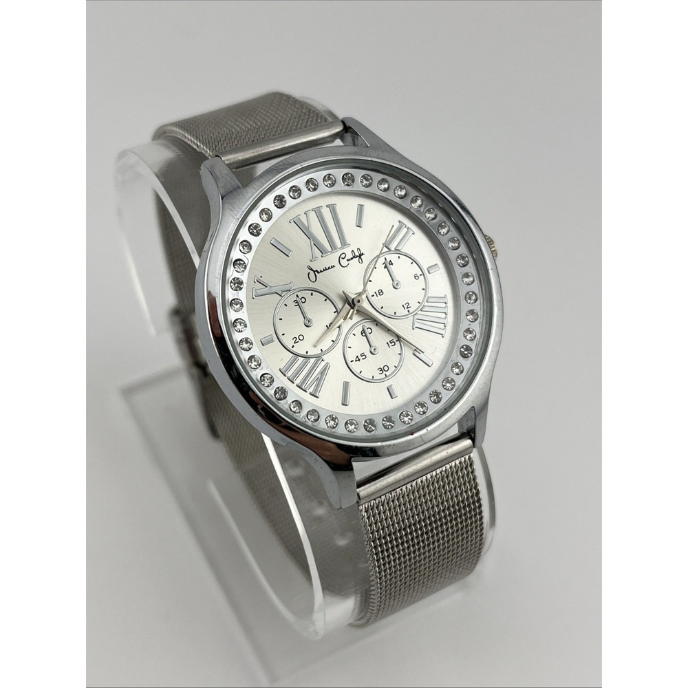 Jessica Carlyle Watch Women 36mm Case Silver Mesh Metal Band- New Battery